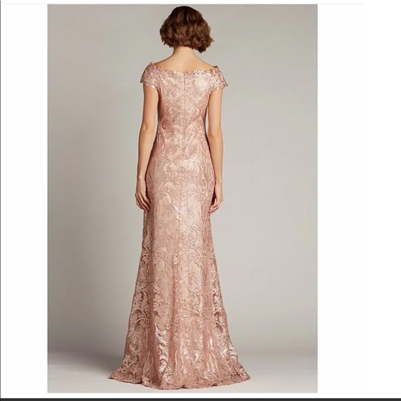 NWT Tadashi Shoji Sequin Floral Lace Off-the-Shoulder Cap Sleeve A-Line Gown - Picture 5 of 16